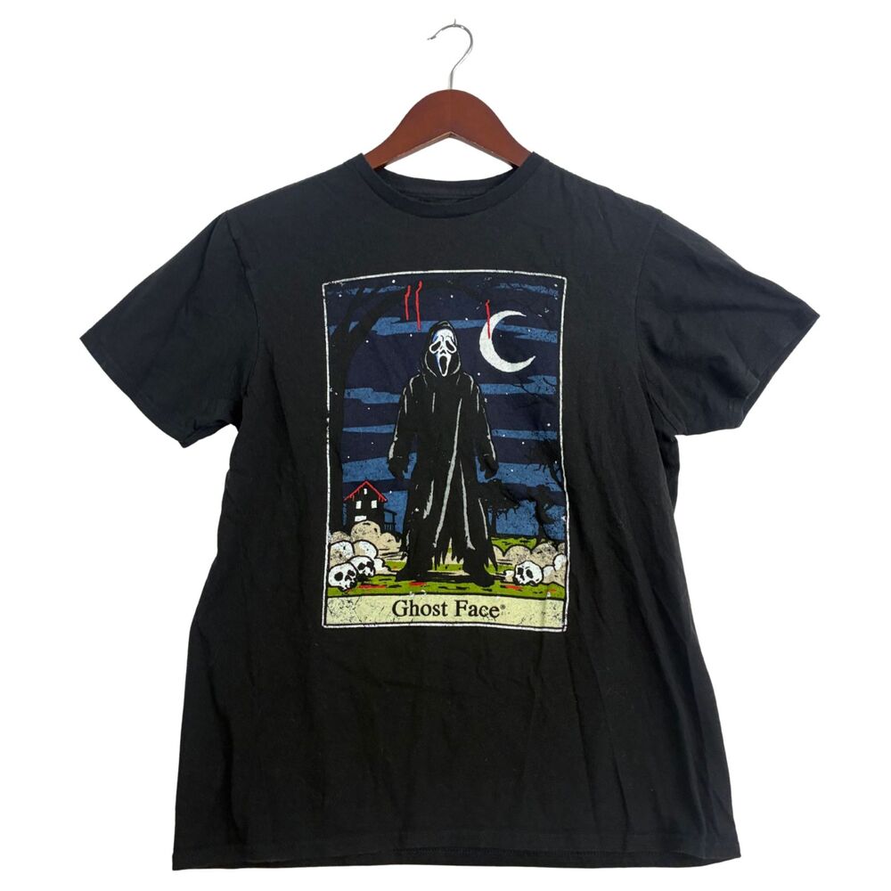 Ghost Face Scream Tarot Card Halloween Horror Black T-Shirt Men’s Medium Cotton